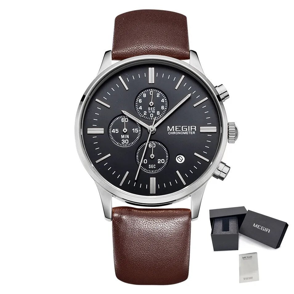 Sport Watch for Men Luxury Waterproof Quartz Clock Leather Wristwatch Luminous Military Watches
