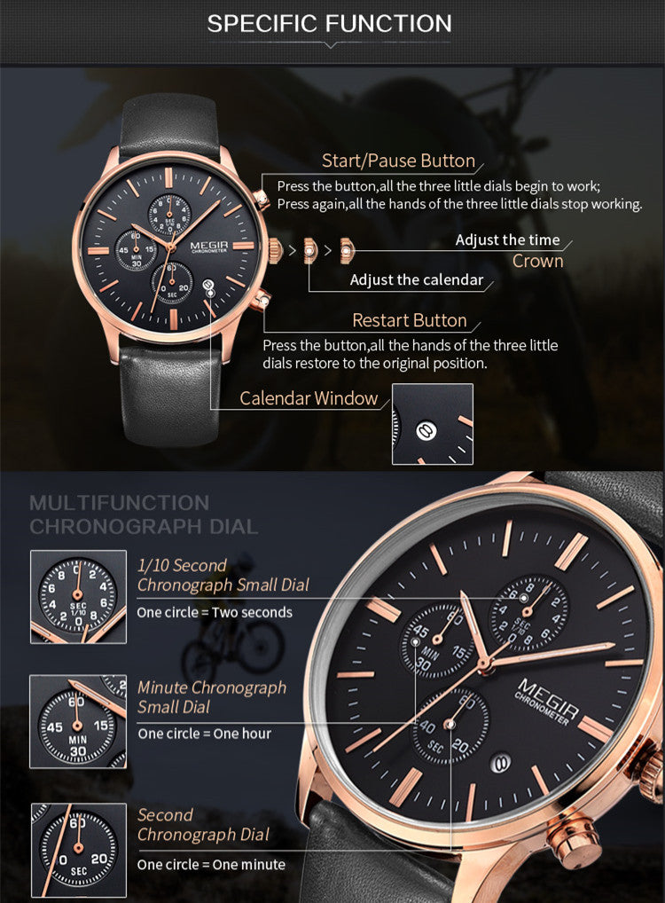 Sport Watch for Men Luxury Waterproof Quartz Clock Leather Wristwatch Luminous Military Watches
