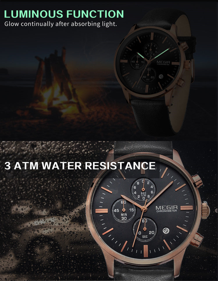 Sport Watch for Men Luxury Waterproof Quartz Clock Leather Wristwatch Luminous Military Watches