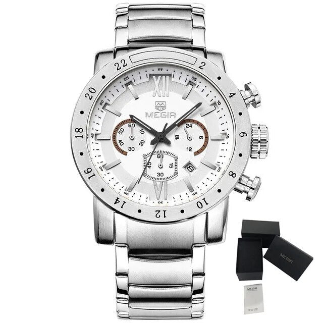 Luxury Men's Business Watches Chronograph Waterproof Stainless Steel Quartz Watch