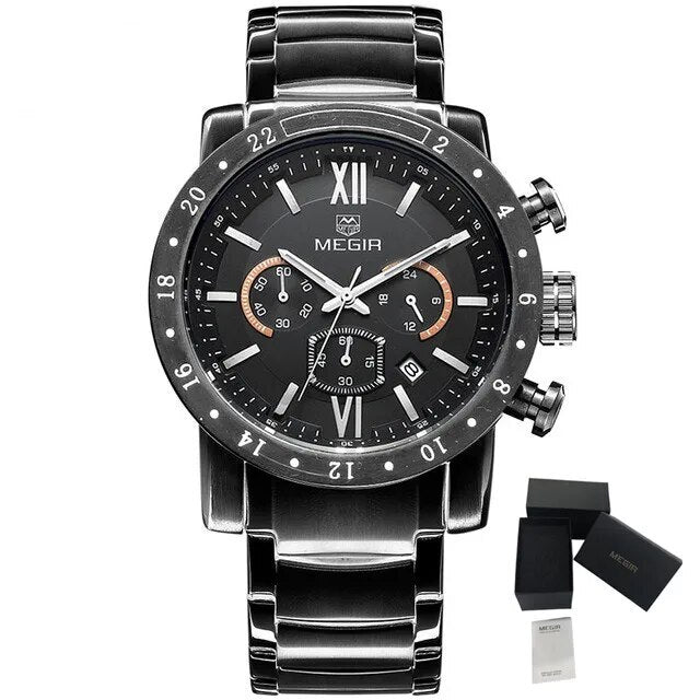 Luxury Men's Business Watches Chronograph Waterproof Stainless Steel Quartz Watch
