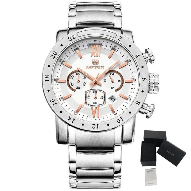 Luxury Men's Business Watches Chronograph Waterproof Stainless Steel Quartz Watch