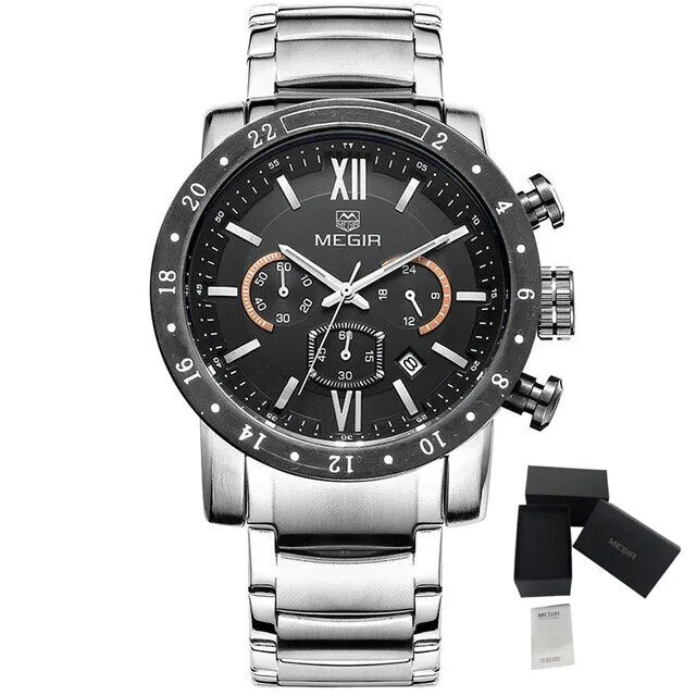 Luxury Men's Business Watches Chronograph Waterproof Stainless Steel Quartz Watch
