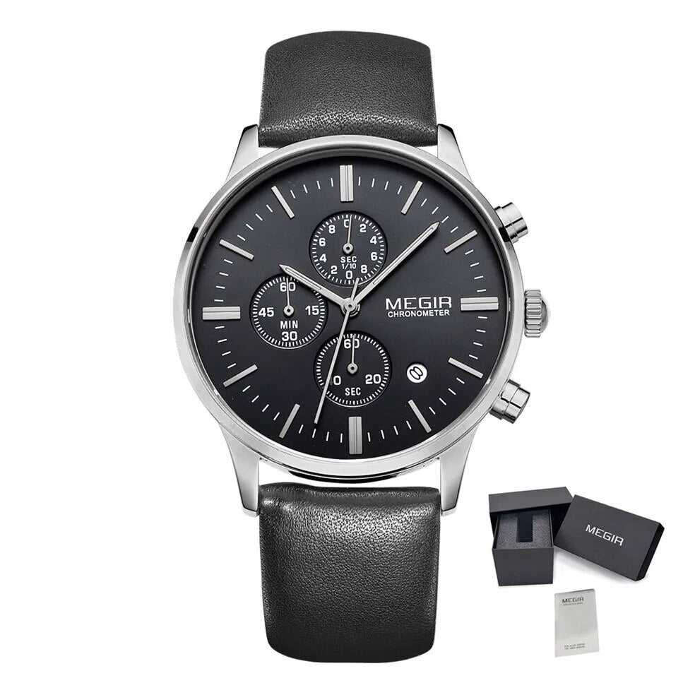 Sport Watch for Men Luxury Waterproof Quartz Clock Leather Wristwatch Luminous Military Watches
