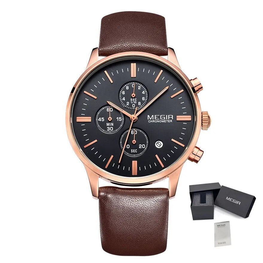 Sport Watch for Men Luxury Waterproof Quartz Clock Leather Wristwatch Luminous Military Watches