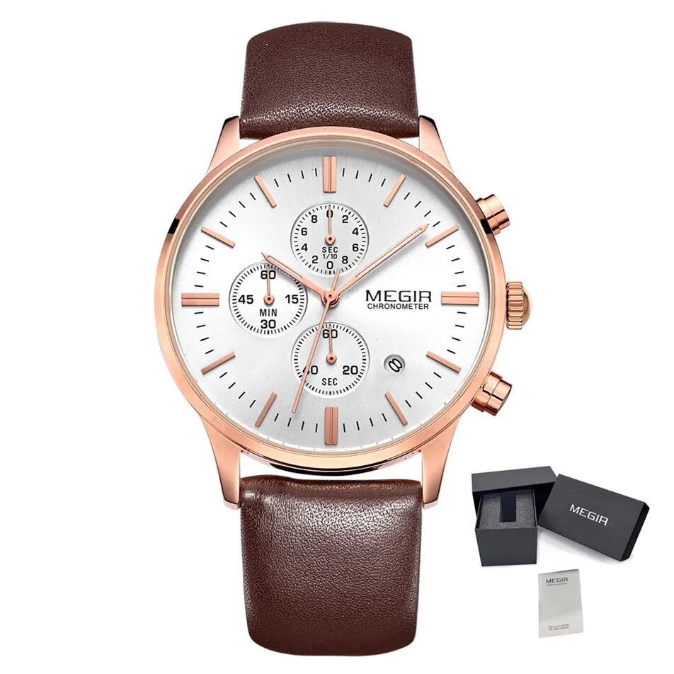Sport Watch for Men Luxury Waterproof Quartz Clock Leather Wristwatch Luminous Military Watches