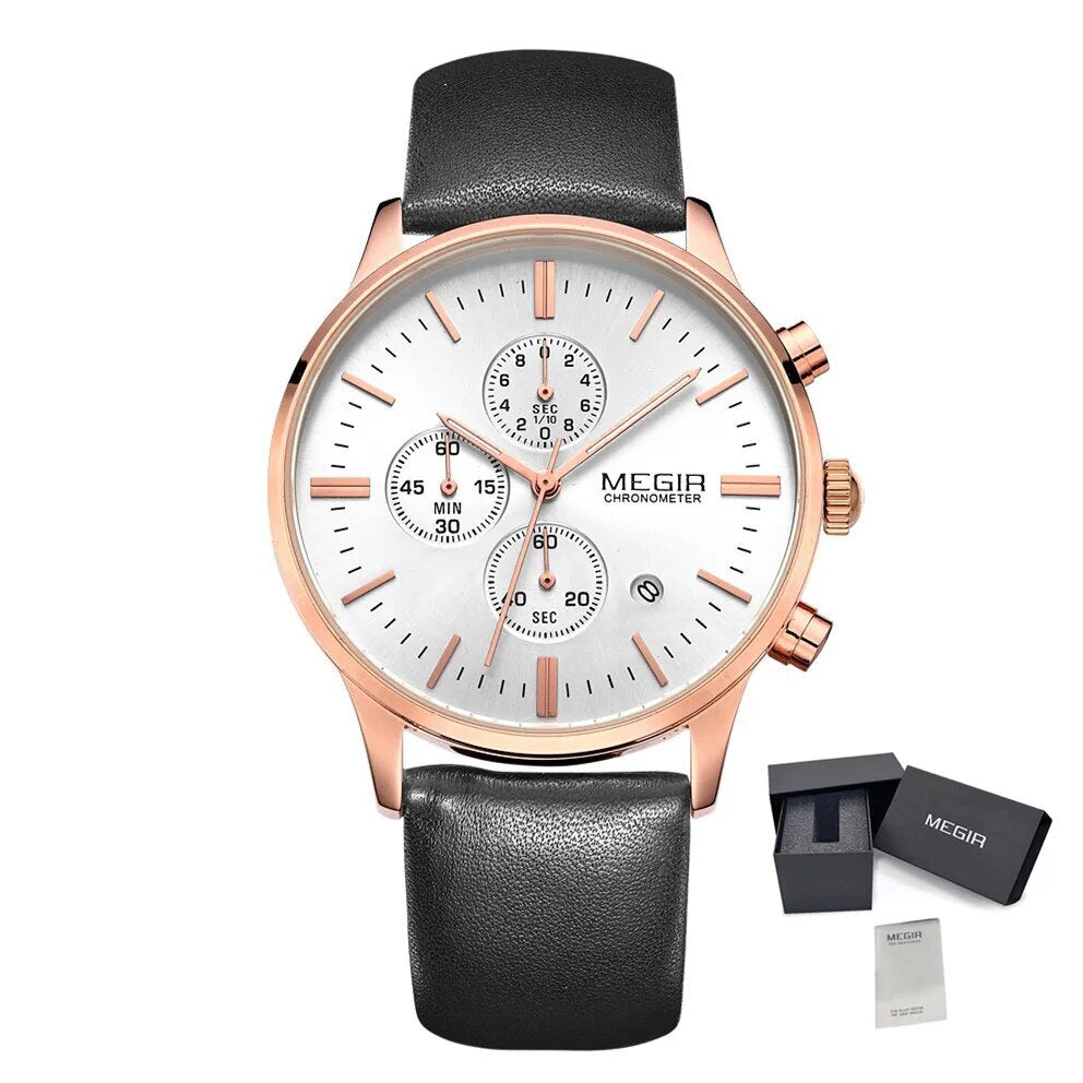 Sport Watch for Men Luxury Waterproof Quartz Clock Leather Wristwatch Luminous Military Watches