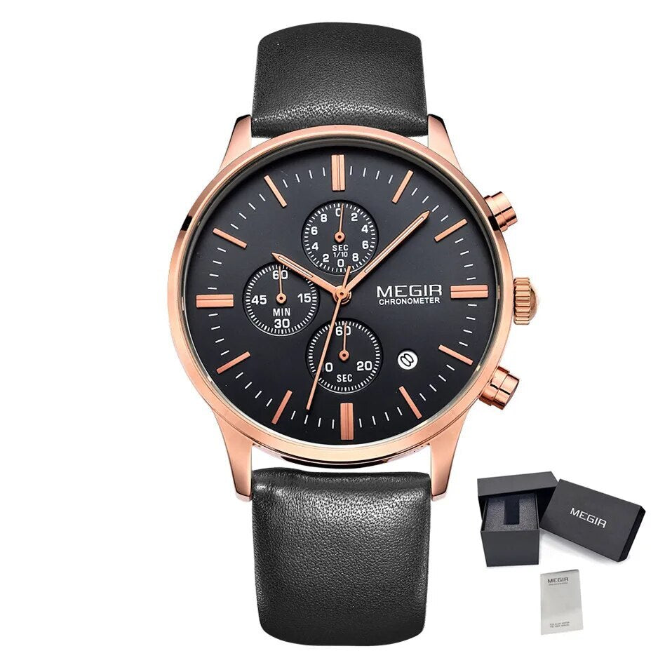 Sport Watch for Men Luxury Waterproof Quartz Clock Leather Wristwatch Luminous Military Watches