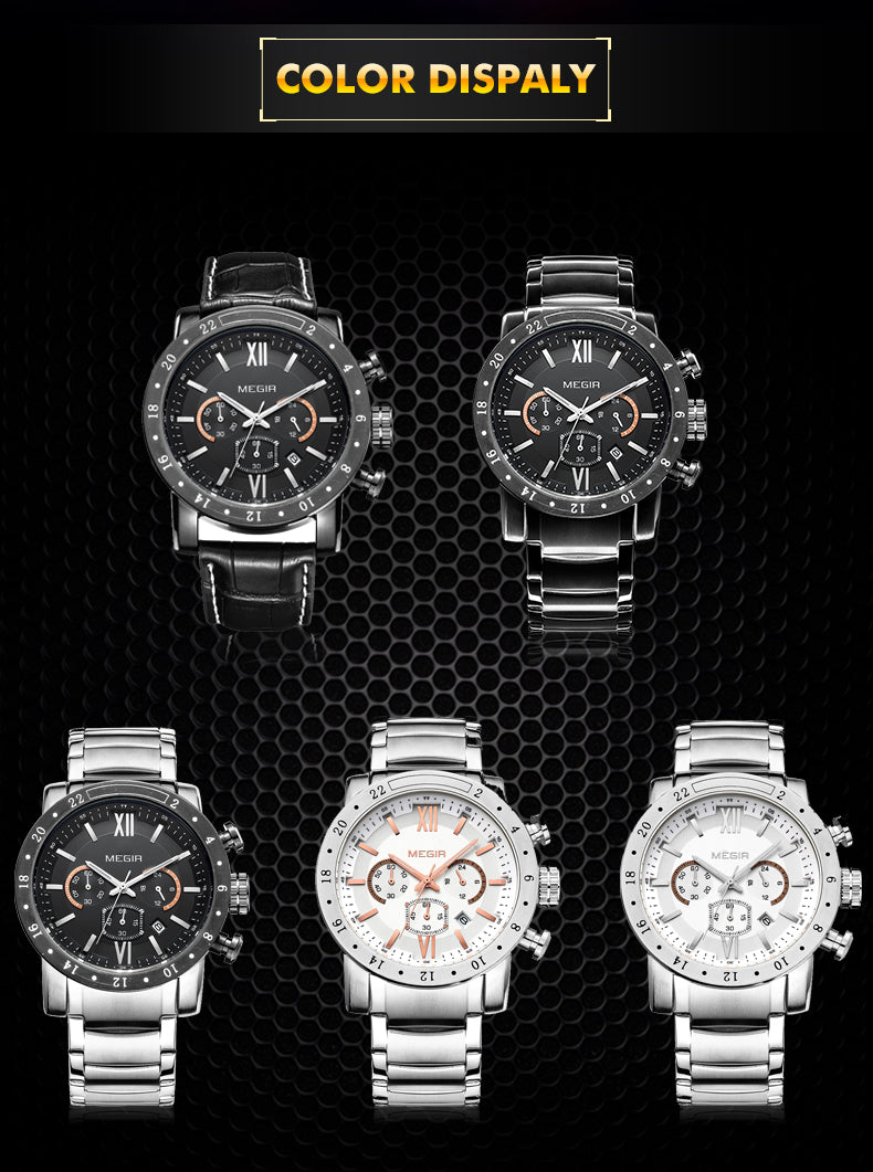 Luxury Men's Business Watches Chronograph Waterproof Stainless Steel Quartz Watch