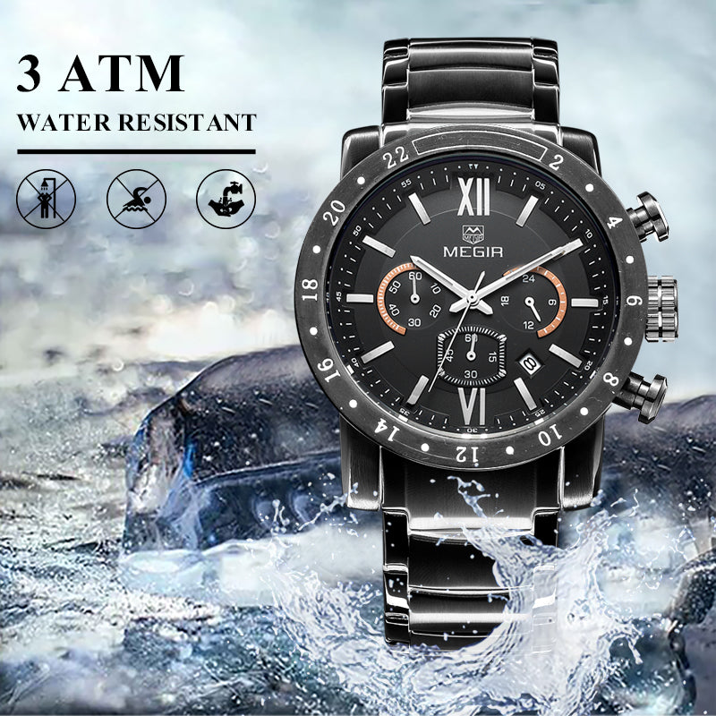 Luxury Men's Business Watches Chronograph Waterproof Stainless Steel Quartz Watch