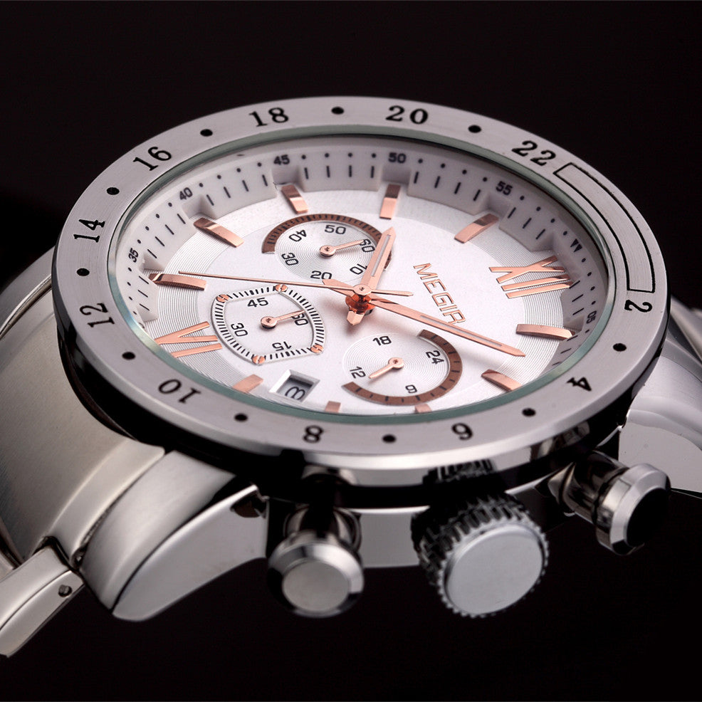 Luxury Men's Business Watches Chronograph Waterproof Stainless Steel Quartz Watch