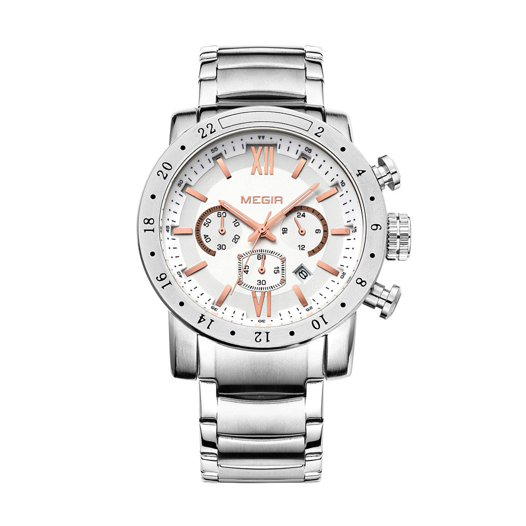 Luxury Men's Business Watches Chronograph Waterproof Stainless Steel Quartz Watch