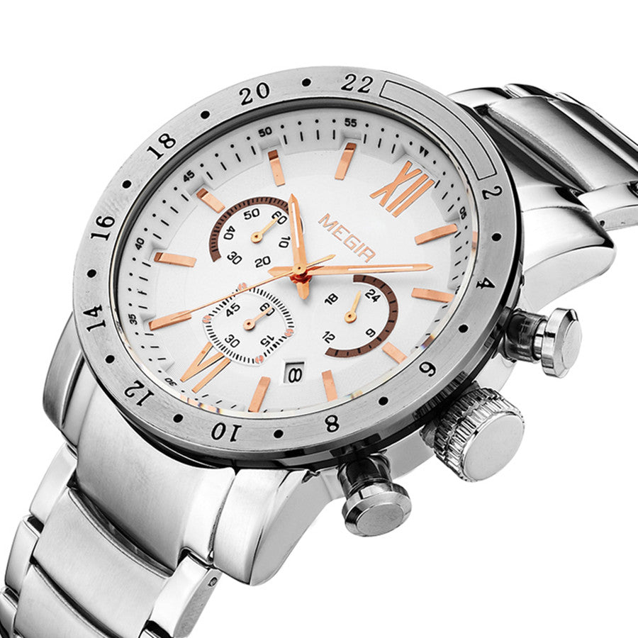 Luxury Men's Business Watches Chronograph Waterproof Stainless Steel Quartz Watch
