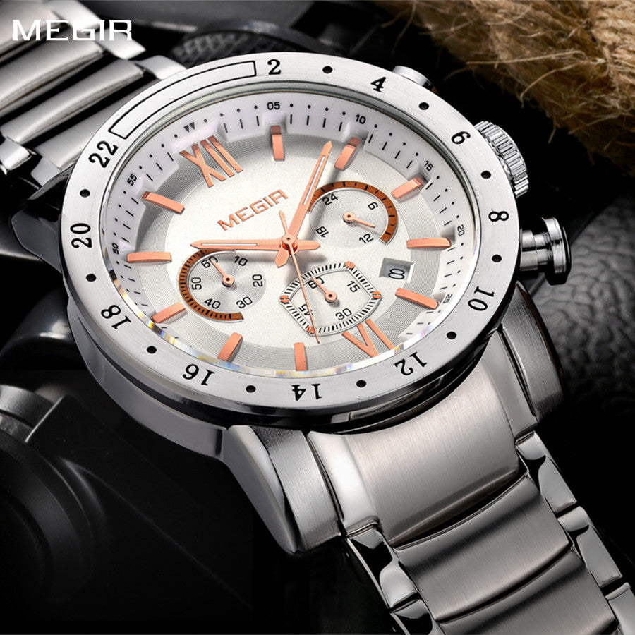 Luxury Men's Business Watches Chronograph Waterproof Stainless Steel Quartz Watch