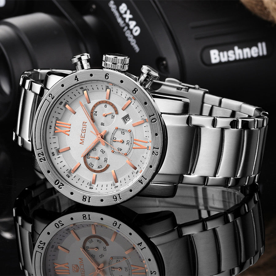 Luxury Men's Business Watches Chronograph Waterproof Stainless Steel Quartz Watch
