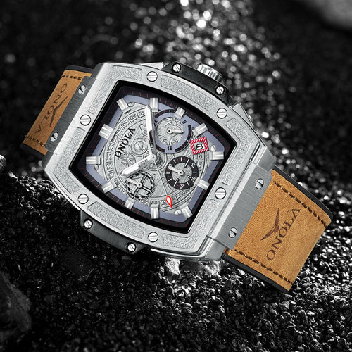 Multifunctional Men's Leather Quartz Watch