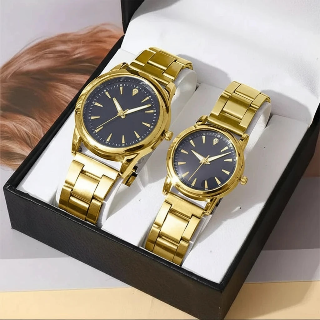 Couple Quartz Gold Watches Set