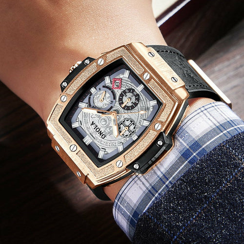 Multifunctional Men's Leather Quartz Watch