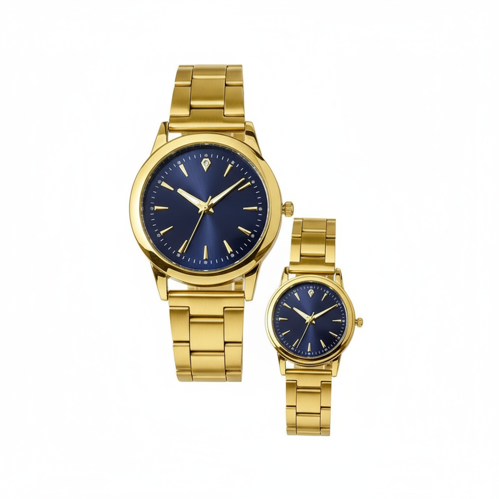 Couple Quartz Gold Watches Set